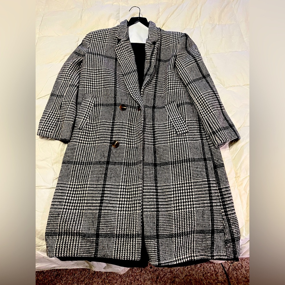Check Longline Faux Wool Coat, Nasty Gal large (fits like medium or small)